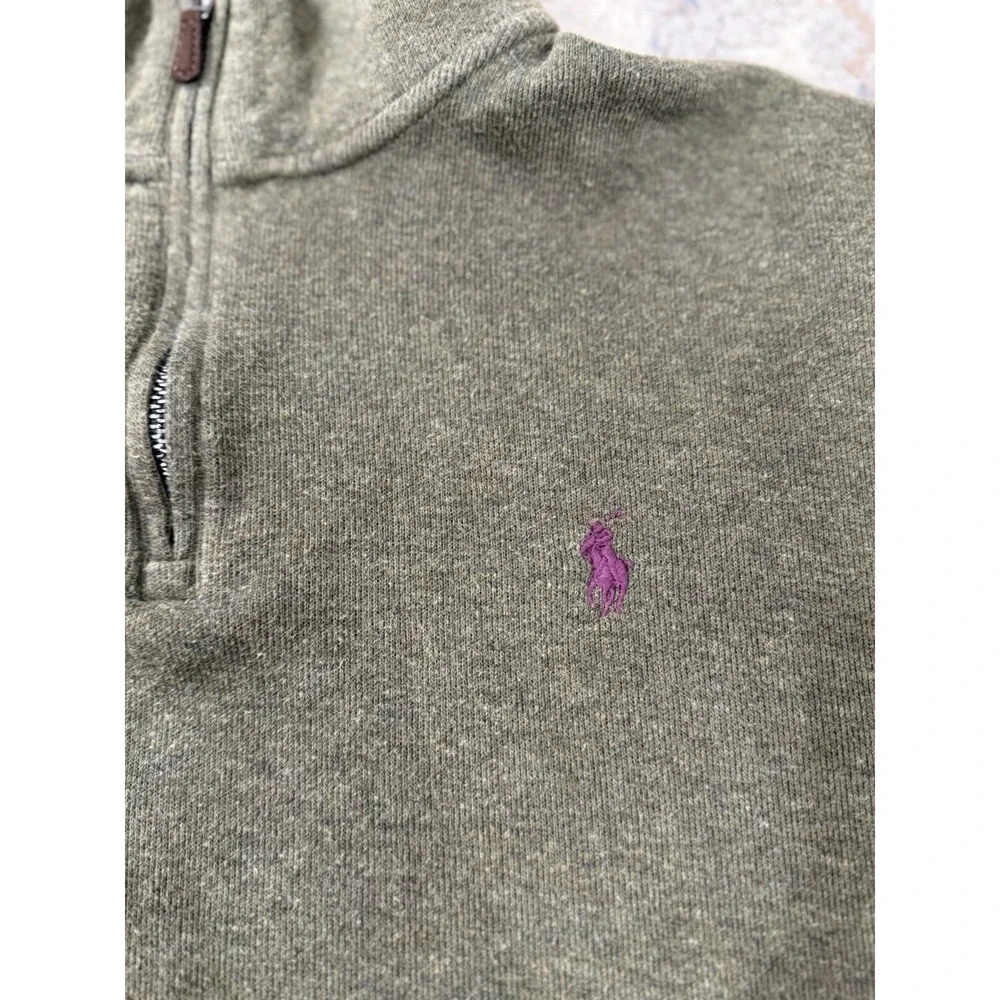 Polo Ralph Lauren Sweater Large Green Estate Rib 1/4 Zip Preppy Academia Golf